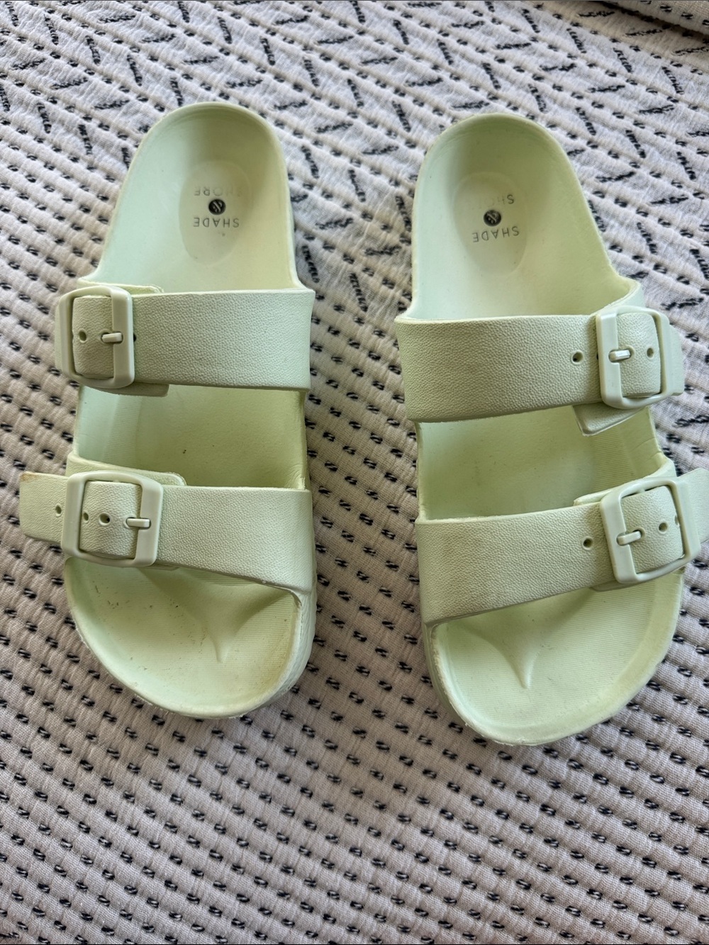 Light Green Double-Buckle Slide Sandals